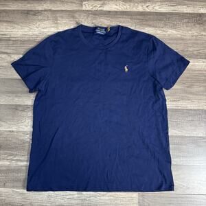 Polo Ralph Lauren Navy Blue Custom Slim Fit Soft Cotton Tee Mens Size Large